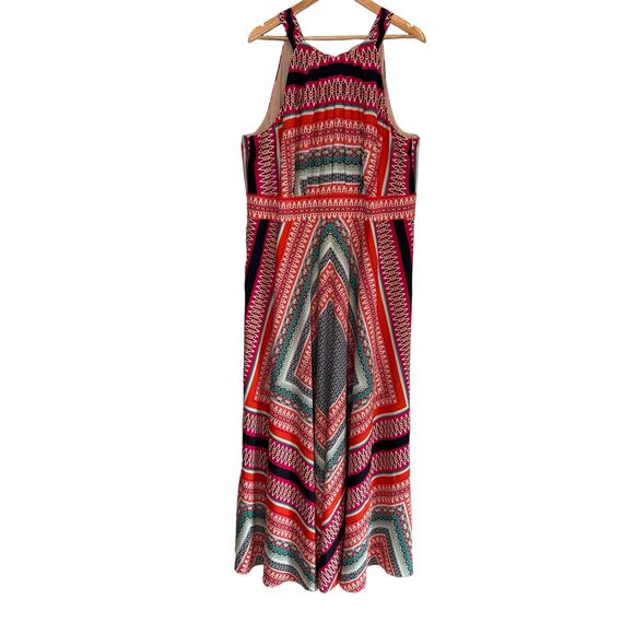 Eliza J Scarf Print‎ Crepe de Chine Maxi Dress Size 20W Halter Red Sleeveless - Picture 4 of 10